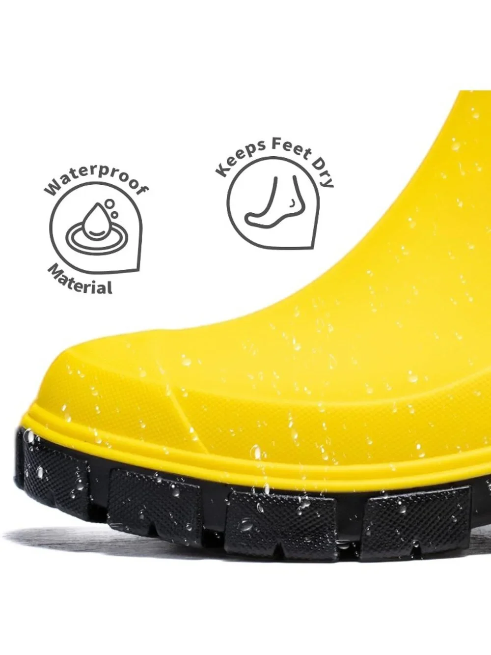 Women's Yellow Waterproof Slip-Resistant Rubber Short Ankle Chelsea rain Boots